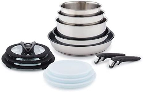 T-FAL Ingenio Expertise Stainless Steel Cookware Set 13 Piece, Induction, Stackable Cookware, Pots and Pans Set, RV, Camping, Kitchen Fry Pans, Dishwasher Safe, Detachable/Removable Handle, Silver