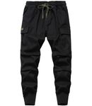 LAUSONS Boys Cargo Trousers Elasticated Waist Slim Fit School Trousers Kids Joggers with Multi Pockets Black 13-14 Years