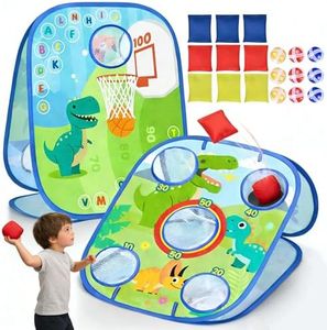 Dinosaur Bean Bag Toss Games Toy, 6 Educational Toddler Games with ABC Learning/Counting & Math/Motor Skills & Coordination, Fun Outdoor Games Toys Gifts for Kids Age 3 4 5 6 7 8 Year Old