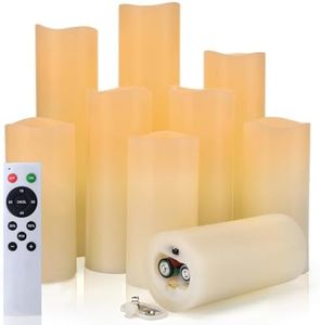 Flameless Candles Led Candles Set of 9 (H 4" 5" 6" 7" 8" 9" x D 2.2") Ivory Real Wax Battery Candles with Remote, Flameless Battery Candles for Candlelight Dinner, Home, Wedding Decoration