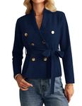 GRACE KARIN Womens Sweater Cardigan Lapel V Neck Long Sleeve Open Front Knitwear with Pockets Navy Blue L