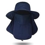 INSISMY Fishing Hat for Men and Women Outdoor UPF50+ Sun Protection Hat Gardening Safari Hiking Bucket Hat with Removable Mesh Face Cover Neck Flap Navy Blue