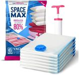 Jumbo 6 Pack - SPACE MAX Premium Space Saver Vacuum Storage Bags - Save 80% More Storage Space - Reusable, Double Zip Seal & Leak Valve, Includes Travel Hand Pump