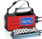 Emergency Radio, 10000mAh Hand Crank Radio, AM FM NOAA Weather Alert Radio, Hand Crank Solar Radio, 3 Charging Methods, 3-Mode Flashlight, Reading Lamp, SOS Alarm, Red