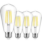 EXTRASTAR ST64 Vintage LED Light Bulbs 8W E27 Edison Screw, 80W Equivalent, 950LM, Cool White 6500K Energy Saving Retro Bulb, Clear Glass, Non-Dimmable, Pack of 4