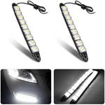 HIPOPY 2Pcs 9 LED Daytime Running Strip Lights DRL Kit, Flexible Bright Spot Fog Lamp, High Power Clearance Light, Auto Accessories Universal Fit Many Cars (White)