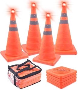 ERKOON 4 Pack 18 inch Collapsible Traffic Cones with Bag, Safety Cones with 4 LED Safety Road Parking Cones Driving Construction Cones Fluorescent Orange Pop Up Reflective Safety Traffic Cones