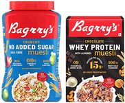 Bagrry's No Added Sugar Crunchy Muesli Jar, 1000g & Bagrry's Protein Muesli with Whey Protein, Almonds and Oats, 500g