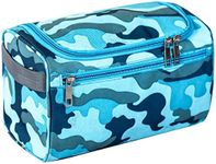 Uhat Hanging Travel Toiletry Bag Gym Shower Wash Shaving Bag Large Capatity Cosmetic Organizer with Handle for Men Women (Blue Camouflage)