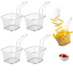 lisetar Chip Serving Frying Baskets Mini Chip Baskets with Handle for Serving, Stainless Steel French Fries Holder Food Presentation Basket for Chips Onion Rings Chicken Table Serving Food(4 Packs)