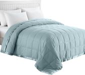 puredown® Down Blanket for All Seasons - Soft Lightweight Bed Blanket with Satin Trim, Blue, 90 X 90 Inch, Full/Queen Size