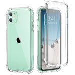 SURITCH Compatible with iPhone 11 Case 360 Shockproof, Clear Cover and Silicone TPU Bumper and Screen Protector, Front and Back Full Body Drop Proof Anti Yellow Case for iPhone 11 6.1 Inch - Clear