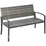 Outsunny Rattan Wicker Loveseat Garden Bench Hand Woven Portable Backyard Gray