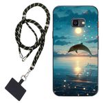 WUACYEAMING Case Compatible with Samsung Galaxy Xcover 4s,Clear with Design Soft TPU Shock Absorption Slim Embossed Pattern dolphins Sunset+Cell Phone Lanyard ×1