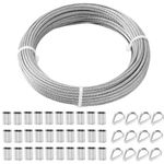 TooTaci 1/8 Stainless Steel Wire Rope Kit, 100ft 1/8" Wire, 30pcs M3 Crimping Loops, Perfect for Cable Railing, Hanging, Sun Shade