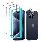 ESR for iPhone 15 Pro Max Screen Protector Set, 3 Tempered-Glass Screen Protectors and 1 Set Individual Lens Protectors, 2.5D Curved Edges, Full-Coverage Military-Grade Protection