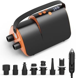 Accwork Gonfleur Électrique 20 PSI avec 7 Embouts - Pompe à Air Électrique 12V Pour SUP, Bateaux et Matelas Pneumatiques, Gonflage Rapide & Arrêt Automatique, Alimenté par Connecteur de Voiture 12V DC