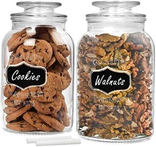 Estilo Round Glass Canister Jars with Airtight Lids Ideal for Cookies, Candies, Cereal - Cookie Jar - Includes Chalkboard Labels and Chalk - 1/2 Gallon (Set of 2), Clear