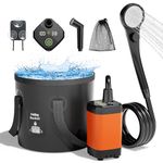 Moriko Portable Camping Shower, 6000mAh Rechargeable Electric Shower Pump & 5 Gallon Collapsible Bucket, LED Display, Multiple Spray Modes, Portable Shower for Outdoor Camping Hiking (Orange)