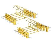 Amber Home Shiny Gold 12 Inch Metal Pants Skirts Hanger 20 Pack, Sturdy for Slacks Trousers with 2 Adjustable Non Slip Clips and Swivel Hook (20 Pack)