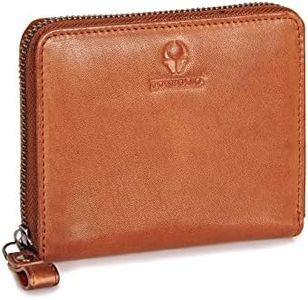 DONBOLSO Monedero Mujer Montréal | Monedero Tarjetero Mujer con 4 Ranuras para Tarjetas y Protección RFID | Mini Carteras de Mujer de Cuero | Pequeña y Hermosa Cartera para Señoras | Coñac
