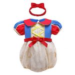 FMYFWY Baby Girls Snow White Princess Costume Halloween Christmas Birthday Romper Tutu Lace Dress w/Headband 9-12M