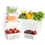 Luxear Fresh Food Storage Containers for Fridge, 4 Pack Fridge Storage Container 4.15L+3.15L+1.7L+0.8L Produce Saver Microwave Safe With Vents, Vegetable Containers For Fruit Lettuce for Fridge