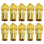 KUOQIY 10 PCS Metal TV Aerial Coaxial Plug, 5 Male & 5 Female TV Aerial Coaxial Cable Connector Adaptor for RF Cable, TV Aerial Coaxial Adaptor, Gold-Plated