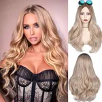 WIGER 24 inch Ash Blonde Wig Long Curly Wavy Wig Ombre Blonde Wig For Women Middle Part Synthetic Wigs For Halloween Cosplay Daily Party Use