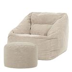 icon Morgan Cord Bean Bag Chair and Pouffe, Stone, Giant Bean Bag Armchair, Large Bean Bags for Adult with Filling Included