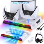 Cooling Fan Stand for PS5 Slim Disc/Digital Edition with Controller Charging Station, Vertical Stand for PlayStation 5 Slim Console Accessories with 9RGB Light, 3USB Port, Headset Holder