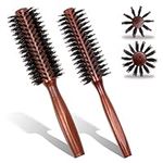 Boar Bristle Round Brush, 2Pcs Round Hair Brush For Blow Drying, Small Round Brush Styling Hair Brush for Men Women, Beard Brush Sleek Hair Brush for Slicking Hair Beard