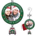 Our First Christmas as Mr. & Mrs. Dated 2020 – Xmas Picture Ornament with Vintage Red Truck Charm - Newlyweds Couples Engagement Wedding Gifts