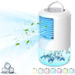 Portable Air Cooler, 500ml Mobile Air Conditioner Fan, 4 In 1 Mini Evaporative Air Cooler, 3 Wind Speed and 7 LED Light, 2-4 H Timing Personal Air Cooler Fan for Room Camping Office