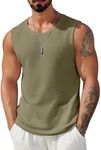 COOFANDY Men Waffle Knit Tank Top Casual Sleeveless Tee Shirts Summer Vacation Tank Tops Undershirt Army Green XXL