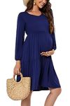 Smallshow Women's Maternity Dress Long Sleeve Ruffle Pregnancy Clothes Navy L