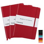 foroxin Lined Journal Notebook Red Leather for Women Men 3 Pack 8.3 x 5.7 Large College Ruled 192 Pages 80gsm Hardcover Notebooks Work Home School with Elastic Band Closure and Ribbon Bookmark