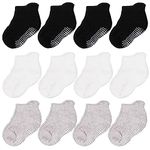 CozyWay Non-Slip Ankle Style Socks Baby Socks Toddler Socks with Grippers, 12 Pack for Baby Boys and Girls, Black White and Gray, 1-3 Years