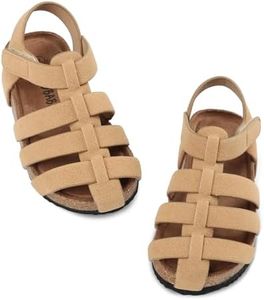 Wulubaba Toddler Boy Sandals Closed Toe Cork Footbed Fisherman Sandals, Summer Shoes Lightweight Comfortable for Toddler Boys Light Brown 5