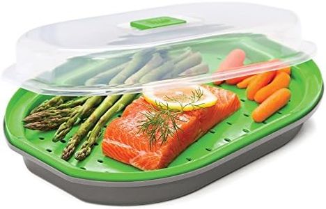 Prep Solutions by Progressive Microwavable Fish and Veggie Steamer - High Heat Plastic | Adjustable Steam Vent | Ideal for Quickly Preparing Healthy Fish and Vegetables | 1-Quart Capacity