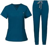 niaahinn Scrub for Women Scrubs Top with Classic V-Neck & Yoga Jogger Pants Medical Nursing Uniform Scrub Set (Caribbean Blue, XXL)