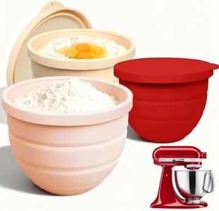 Naerza Silicone Bowl Insert for Kitchen Aid 5 Qt Tilt-Head - Patented Design Bowl Liner, 3pack with Lids, Resistant to collapse Thicker Bowl Insert, Foldable, Heat/Cold Resistant (Red*Beige*Pink)