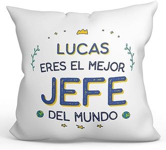 MUGFFINS Cojín Personalizable 40x40 cm para Jefe Hombre Relleno Incluído - En Español - Mejor del Mundo - Regalo Original y Divertido