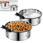 Dog Kennel Bowls for Crates, Dog Crate Water Bowls No Spill, 2 Pack Hanging Kennel Food Water Bowl Mountable Cage Accessories, Stainless Steel Pet Dish Feeder Coop Cup for Cat Puppy Bunny Bird Ferret