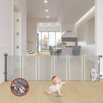 Extra Wide Retractable Baby Gate with Cat Door, 100" Wide, Reinforced with Fiberglass, 33" Tall – Prevents Babies & Pets from Crawling Under (Gray)