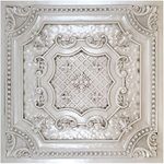 Tin Look Ceiling tile in Antique White. Pack of 10 2'X2' Glue up Drop in Decorative Tiles ( ~ 40 sq.ft). Easy to install PVC panels, great for DIY project. Gorgeous antique vintage look ceiling. Model#TD04