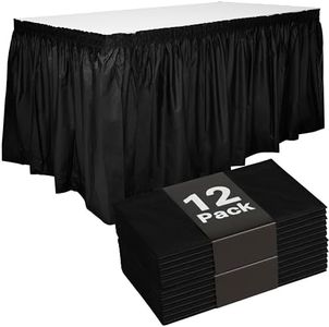 12 Black Table Skirt for Rectangle Tables - 29 in x 14 ft Disposable Plastic Table Skirts for Party, Wedding Reception - Fits Tables Up To 8 ft Long