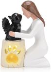 Seawah Cat Memorial Gifts for Loss of Cat - Sympathy Gifts for Cat Lover - Hand-Painted Angel Cat Candle Holder Figurine Statue for Women&Cat Mom - Pet Remembrance Gifts for Cat Passing Away(Black)