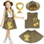 IKALI Kids Explorer Costume Khaki Safari Costume with Hat & Vest, Paleontologist Outfit Zoo Keeper Zookeeper Costume School Career Day Costume for Girls Toddlers 8-10 Years