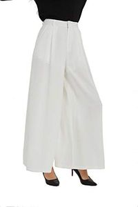 Tronjori Women High Waist Casual Wide Leg Long Palazzo Pants Trousers Regular Size(M,Ivory White)